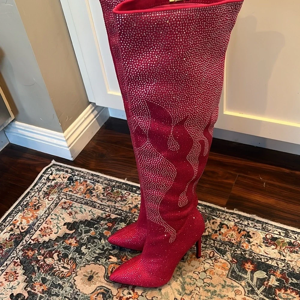 NEW Pink Suede and Rhinestone Boots 24